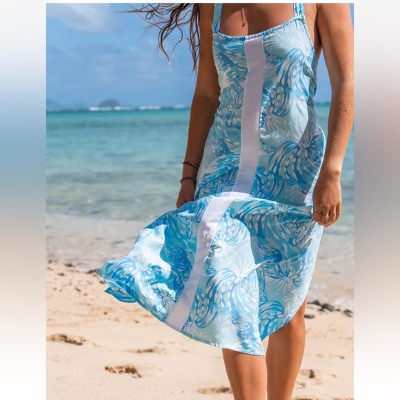 NWT. Lilibridge XS Blue Tropics Midi Dress. - Picture 2 of 12